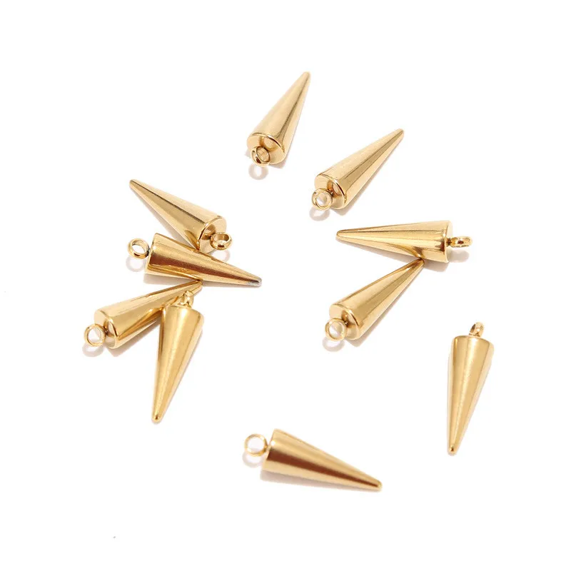 10PCS Stainless Steel Cone Charms Pendants Retro Bullet Spike Beads Charms for Women Man Hoop Earring Making Supplies