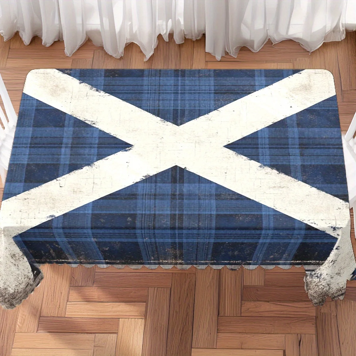 Scotland Flag Tablecloth, Blue Plaid Saltire Print Cover, Washable Table Cloth for Party,Vintage National Style Home Table Decor