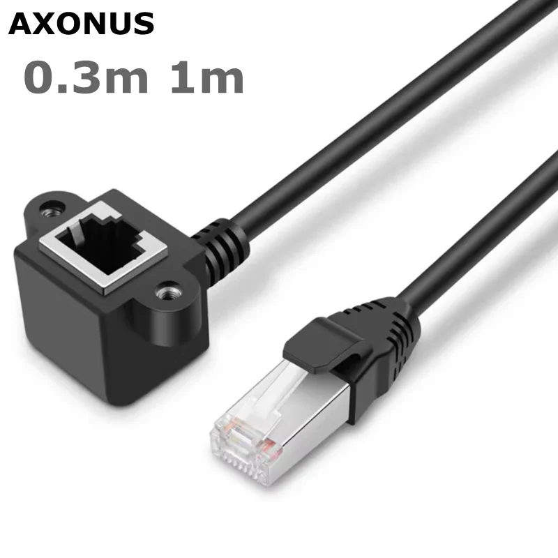 RJ45 Male to Female Elbow CAT 5 Ethernet Connection Extension Cable, With Mounting Screw Holes, Used for Computers and Routers.