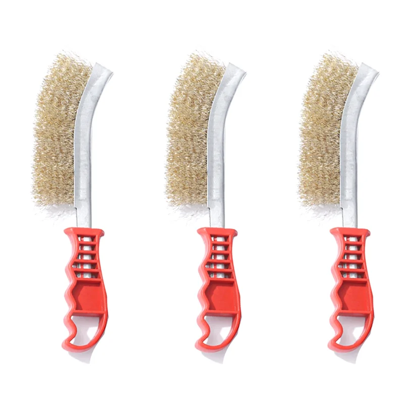 3PCS Multi-Function Tool Wire Brush Copper Plated Long Handle Cleaning Brush Kitchen Grill Special Plate Rust Removal,Requisite