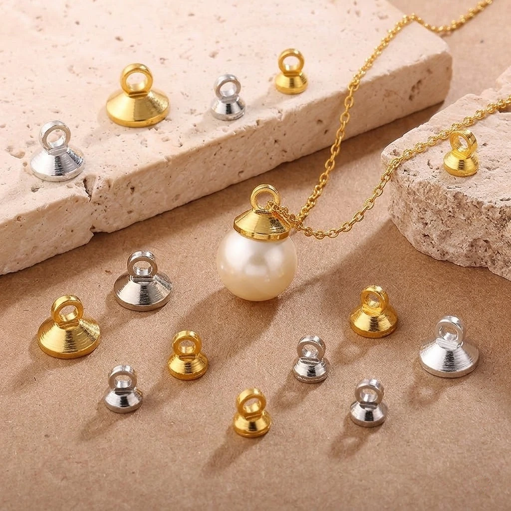 20 Stück/Lot 3/4/5/6mm 18K vergoldete Perlen-Endkappen, Anhänger, Charms für DIY-Halsketten, Armbänder, Ohrringe, Schmuckherstellungszubehör. – Detail 1