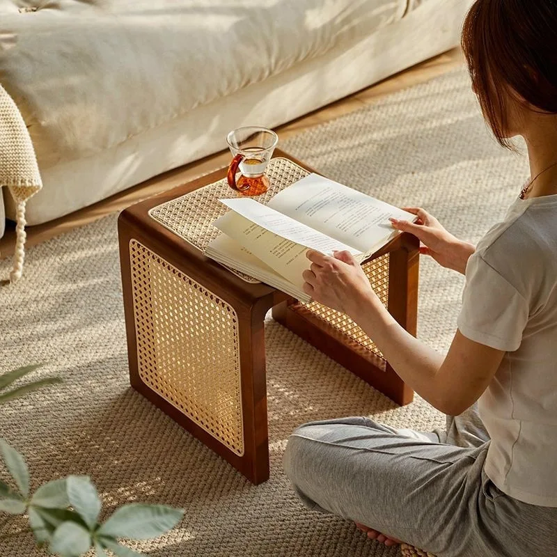Fashion home multi-functional solid wood rattan square stool sofa edge corner few bed and breakfast bedside table small