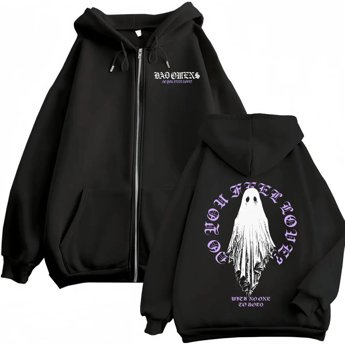 Rock Band Bad Omens Tour 2026 Zipper Hoodie Gothic Fashion Zip Up Pullovers Men Women Casual Long Sleeve Sweatshirts Streetwear
