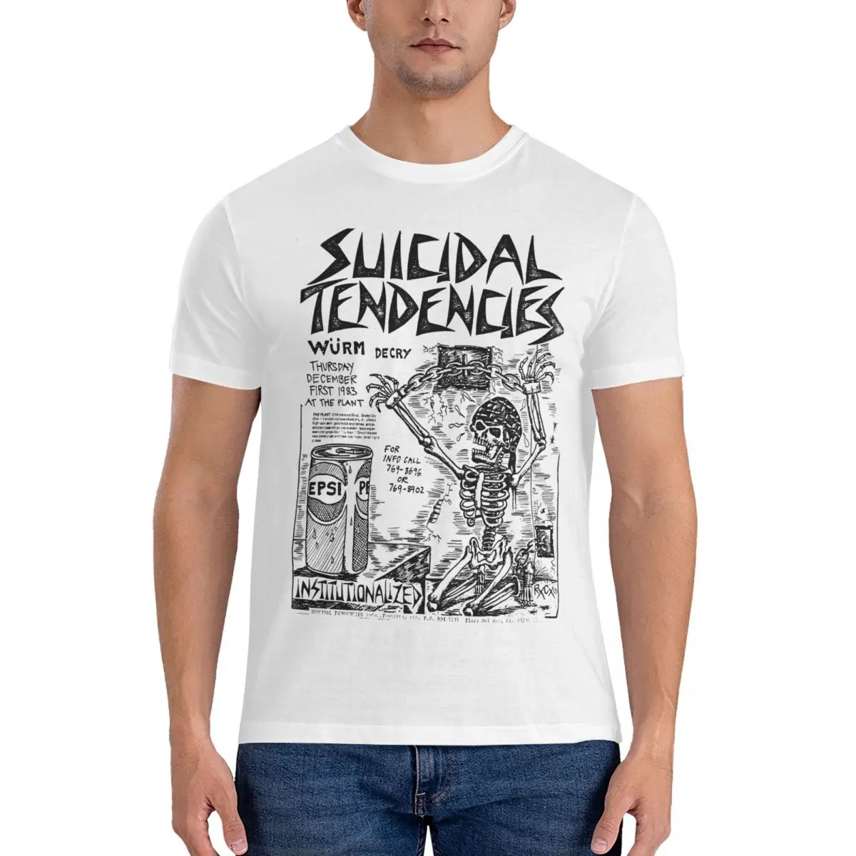 Skate T-Shirt for Men Suicidal Tendencies Vintage Pure Cotton Tee Shirt Crew Neck Short Sleeve T Shirts Summer Tops