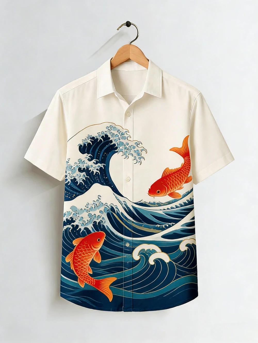 2026Men's Loose Soft Short Sleeve Shirt Wave Rising Sun HD Pattern Printed Shirt Hawaiian Vacation Outdoor Design Men's Clothing