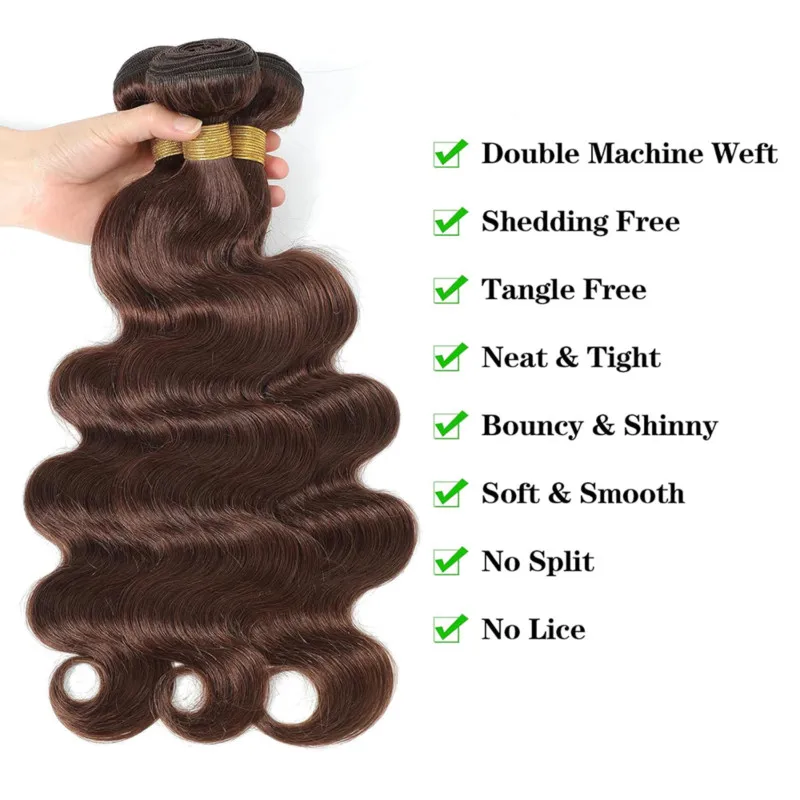 Bundles brésiliens de cheveux humains Body Wave pour femmes noires, extension de tissage brun chocolat, document #4