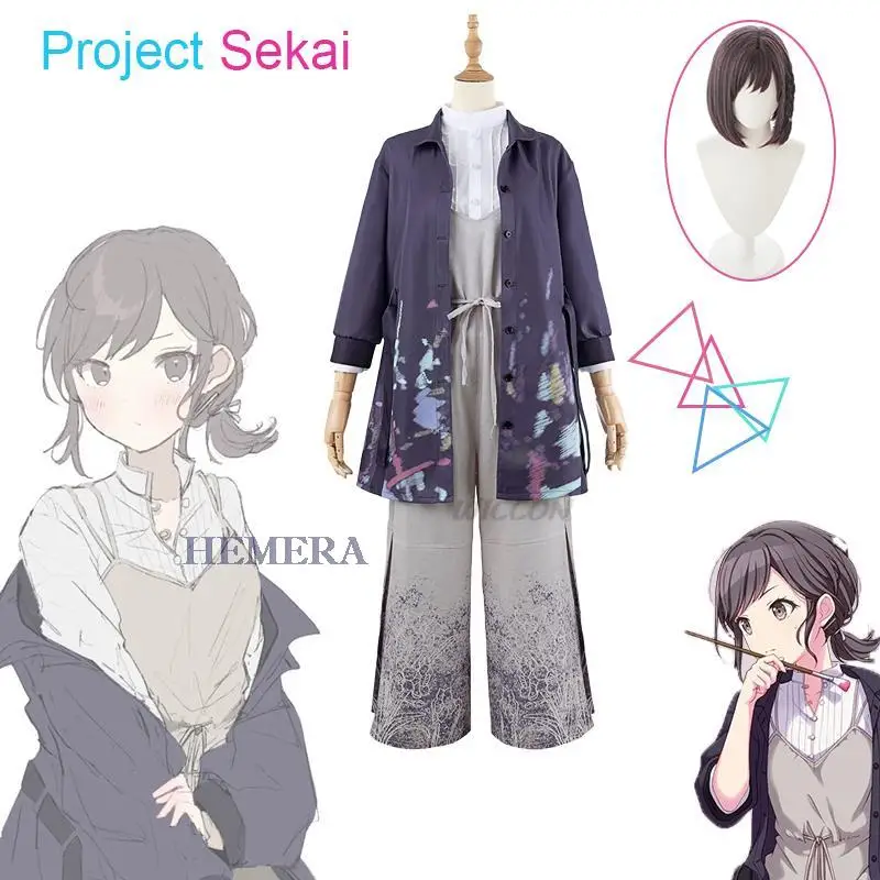 Project Sekai Colorful Stage Shinonome Ena Cosplay Costume Bandeau Pants Wigs Cos Short Brown Hair Sets Clothes Coat