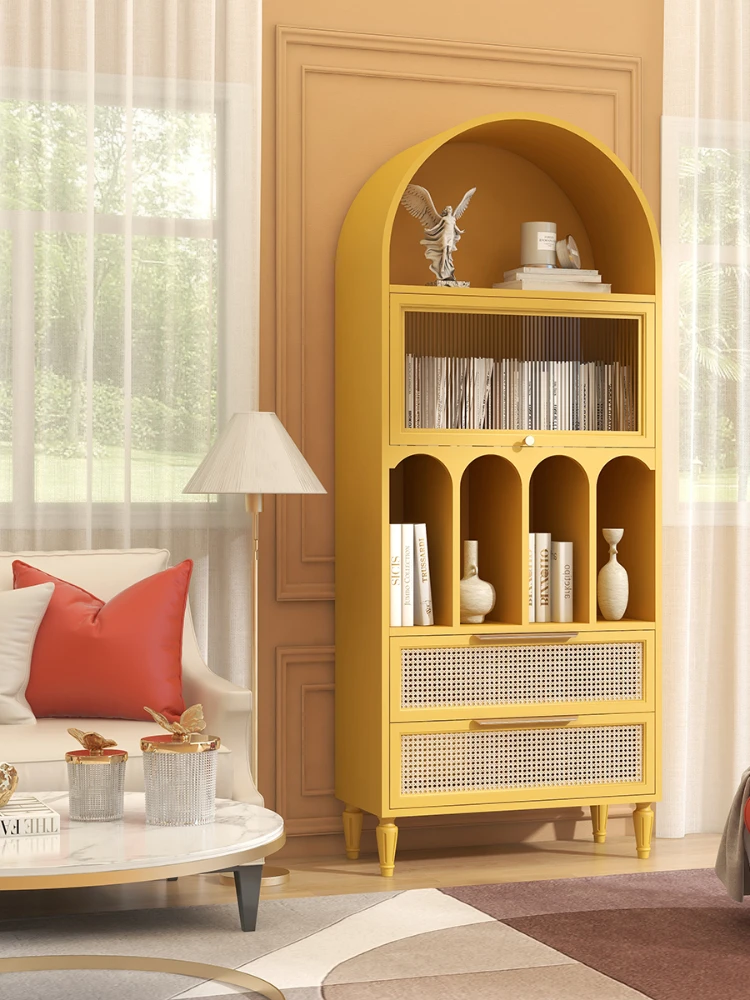 

Japanese-Style Simple Bookcase Rattan Floor Arch Sideboard Cabinet Multi-Functional Shelf