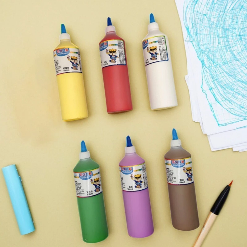 500ml Large Bottle Acrylic Paint Kids DIY Graffiti Pigment for Plaster Doll Coloring Children Hand Painting Art Supplies