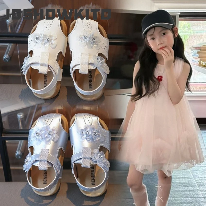 JGSHOWKITO Girl Flower Beach Sandals Summer Princess Kids Hollow-out Shoes Outdoor Thick Soled Children School Sandals Anti-kick