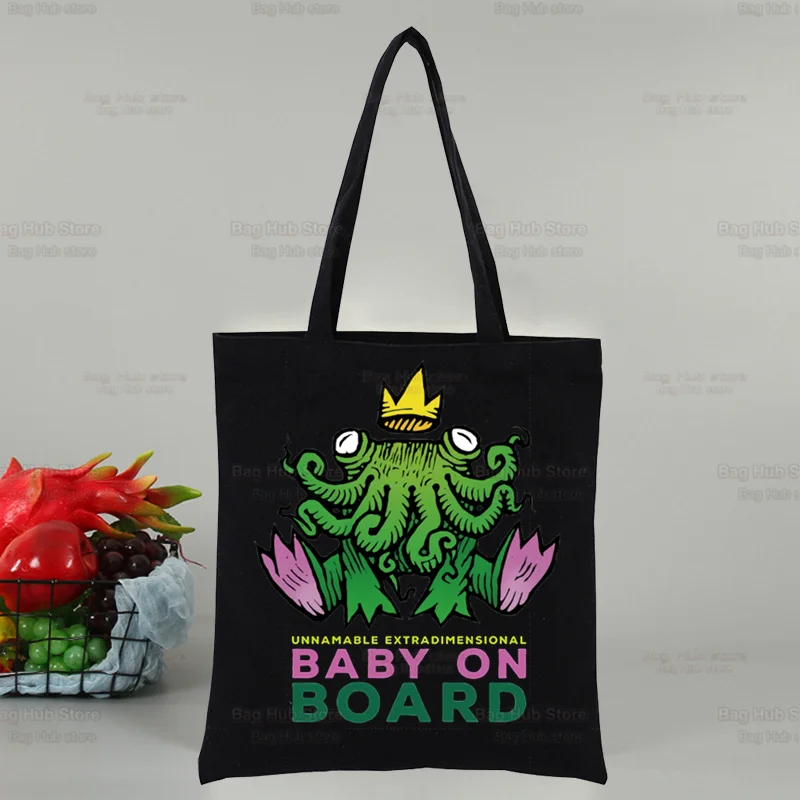 Cthulhu ปลาหมึกผู้หญิงสยองขวัญกระเป๋าผ้าใบช้อปปิ้งผู้หญิงสาว Tote Eco lovecraft กระเป๋าสะพายไหล่นักช้อปลึกลับฮาโลวีน