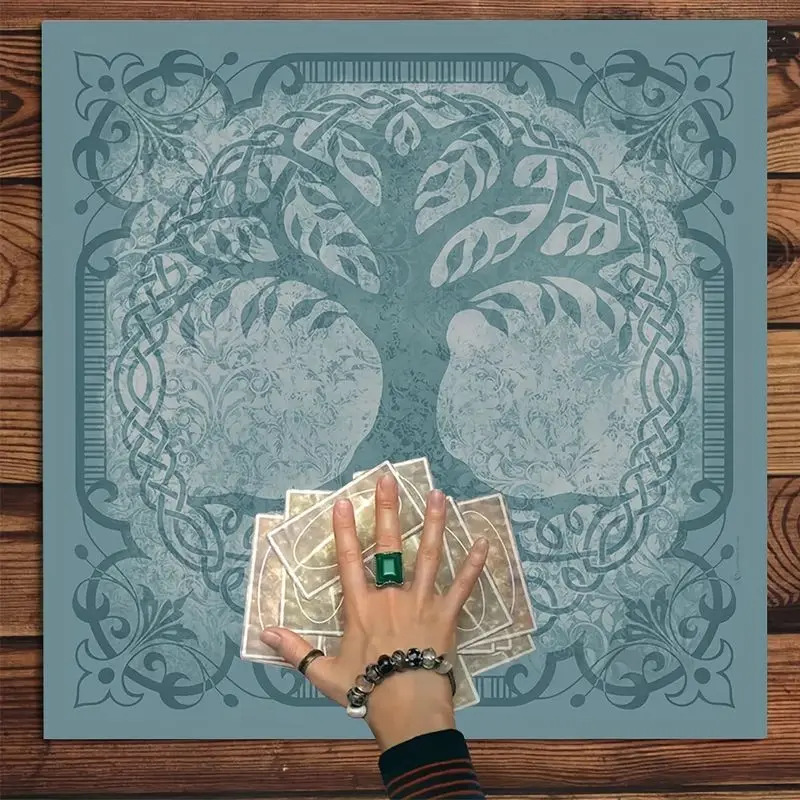 VIKAMA Light Blue Celtic Tree of Life Tarot Tablecloth Mysterious Divination Altar Cloth Ritual Table Mat Background Cloth