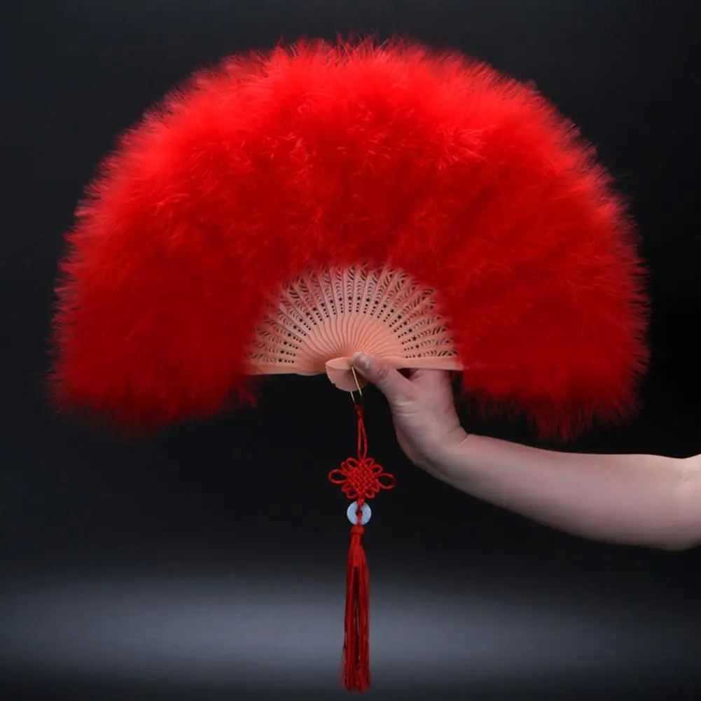 Handheld Feather Fan Elegant Cheongsam Feather Fan with Tassels Handheld Fan Feather Folding Fans Home Decorations