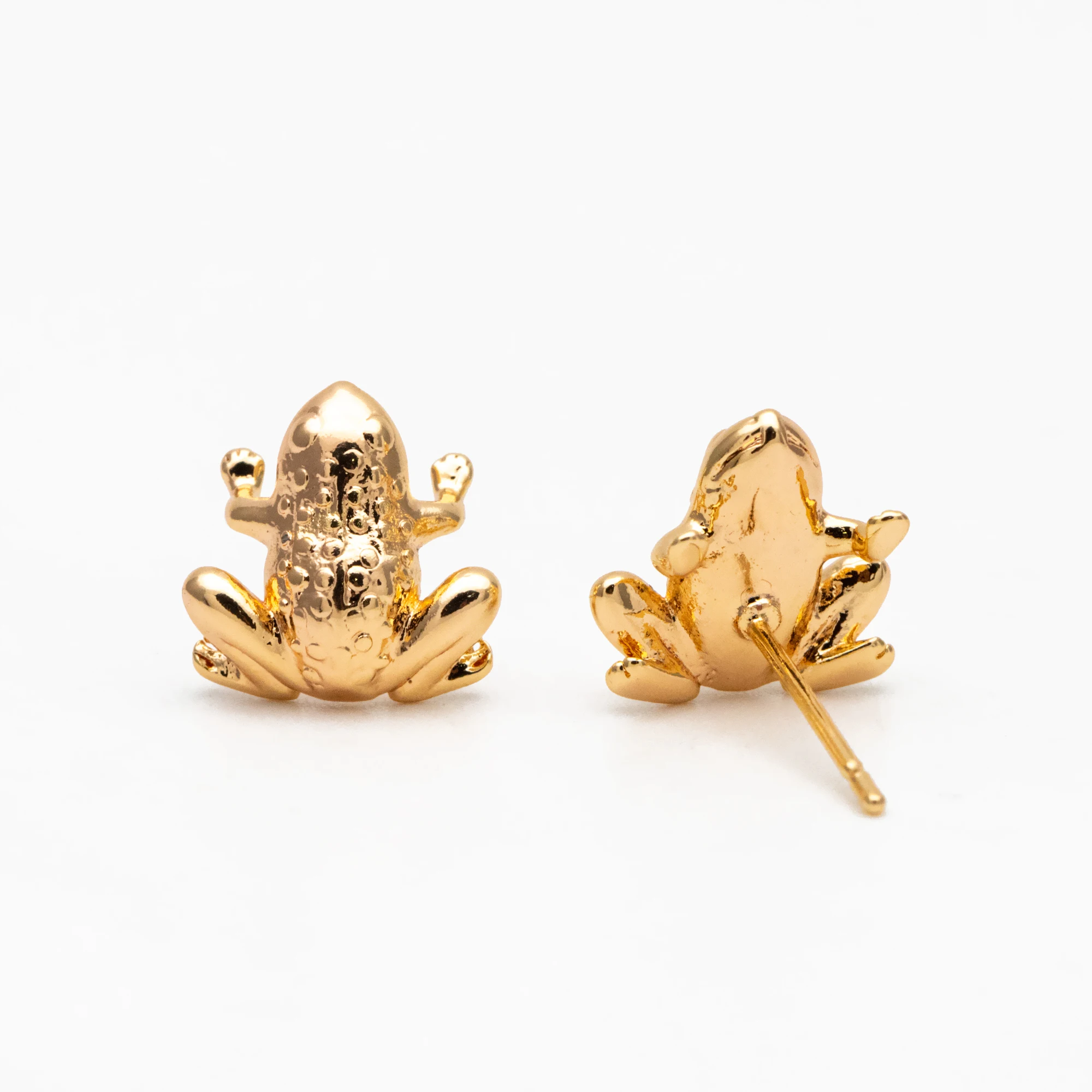 10pcs Gold Frog Earrings, Gold Plated Brass, Cute Toad Stud Earrings (GB-4527)