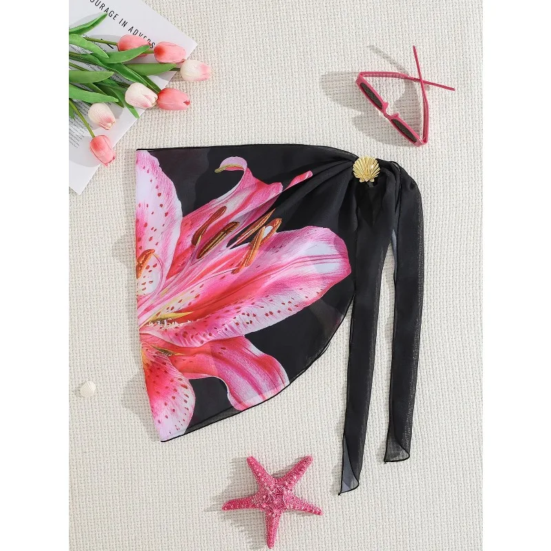 New European and American solid-color chiffon blouse, seaside bikini blouse bottoms, quick-drying swimwear women