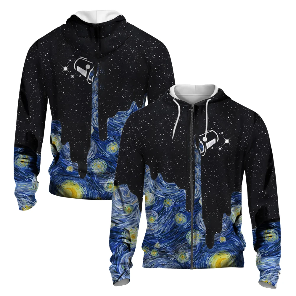 Starry Sky Van Gogh 3D Printed Autumn/winter Zipper Hoodie Men Retro Street Sports Zipper Hoodie Fashion Super David Clothes