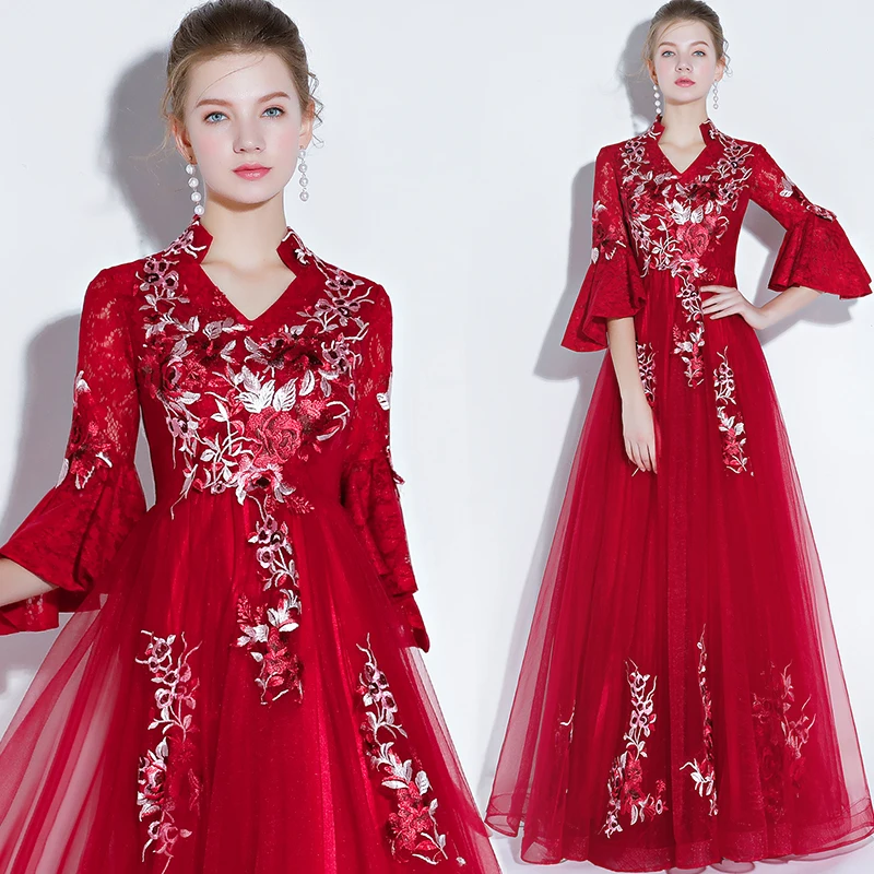 

Модное свадебное платье, элегантное вечернее платье, платье для дня рождения, юбка в пол, красивая вышивка, дизайн с завышенной талией