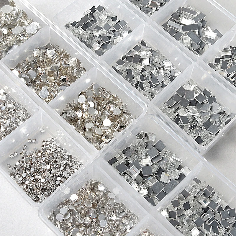 1 Box 3D Flat Clear Back Nail Rhinestones Glass Crystal Diamond For Nails Art Decorations Accessories Jewelry Supplies Materials