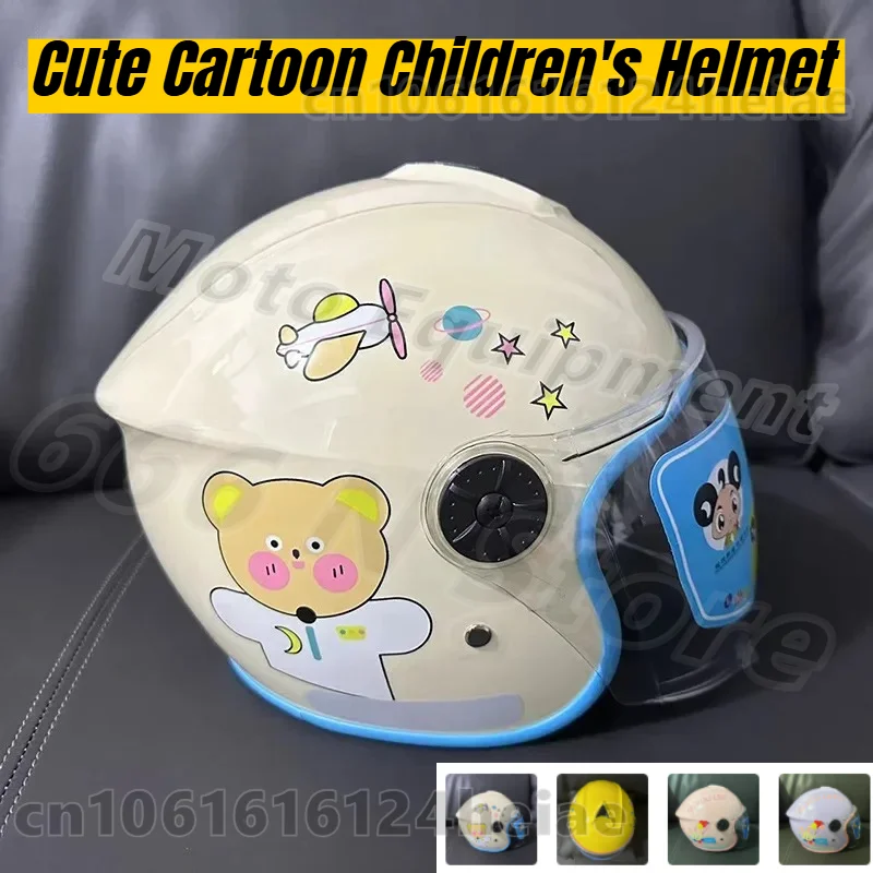

Cute Cartoon Children's Motorcycle Helmet Four Seasons Motorbike Half Helmet Rain and Sun Protection Safety Helmet