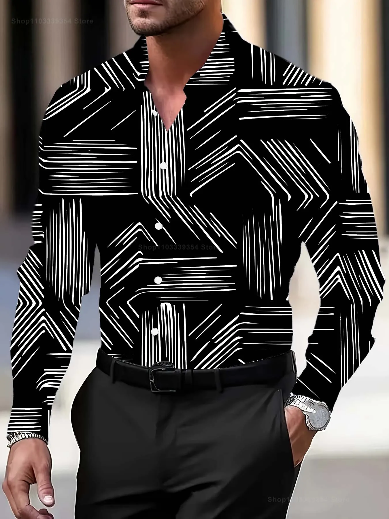 Fashion multicolored line Pattern 3D Print Men's Long Sleeve Shirts Autumn Business Button Down Shirt for Men Male Clothing
