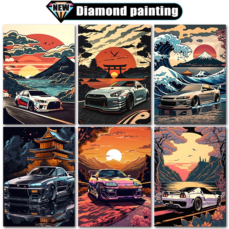 

Large size DIY Diamond Art Painting Kits Sports car sunset landscape Home Decor Full Square&Round mosaic embroidery Cross stitch