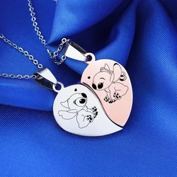 Disney Hearts Necklace for Women Stitch Necklaces Female Pendant Trend Neck Silver Color Fashion Couples Gift Stainless Steel