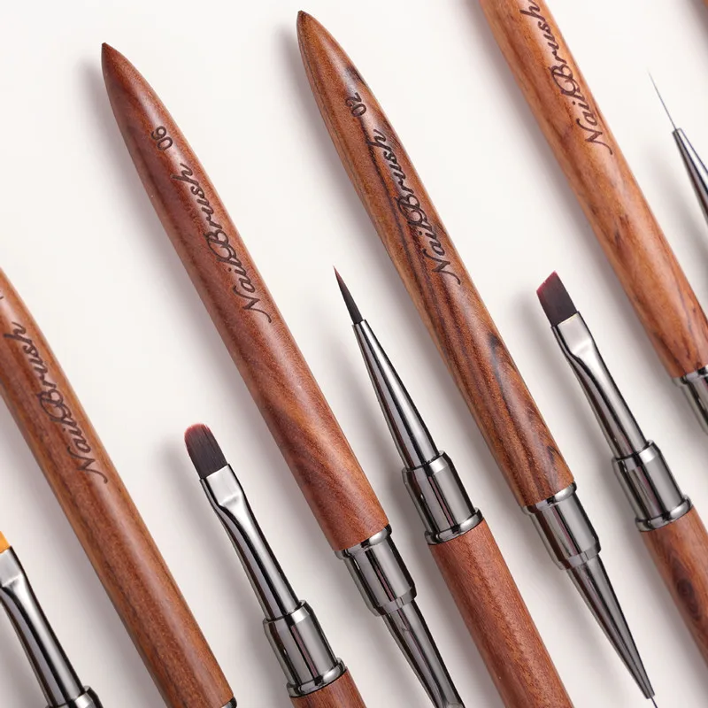 1/12PCS Nail Liner Brush Wooden Handle Reusable Anti-Slip French Lines Flower Painting Brush DIY Fine Details Manicure Tools