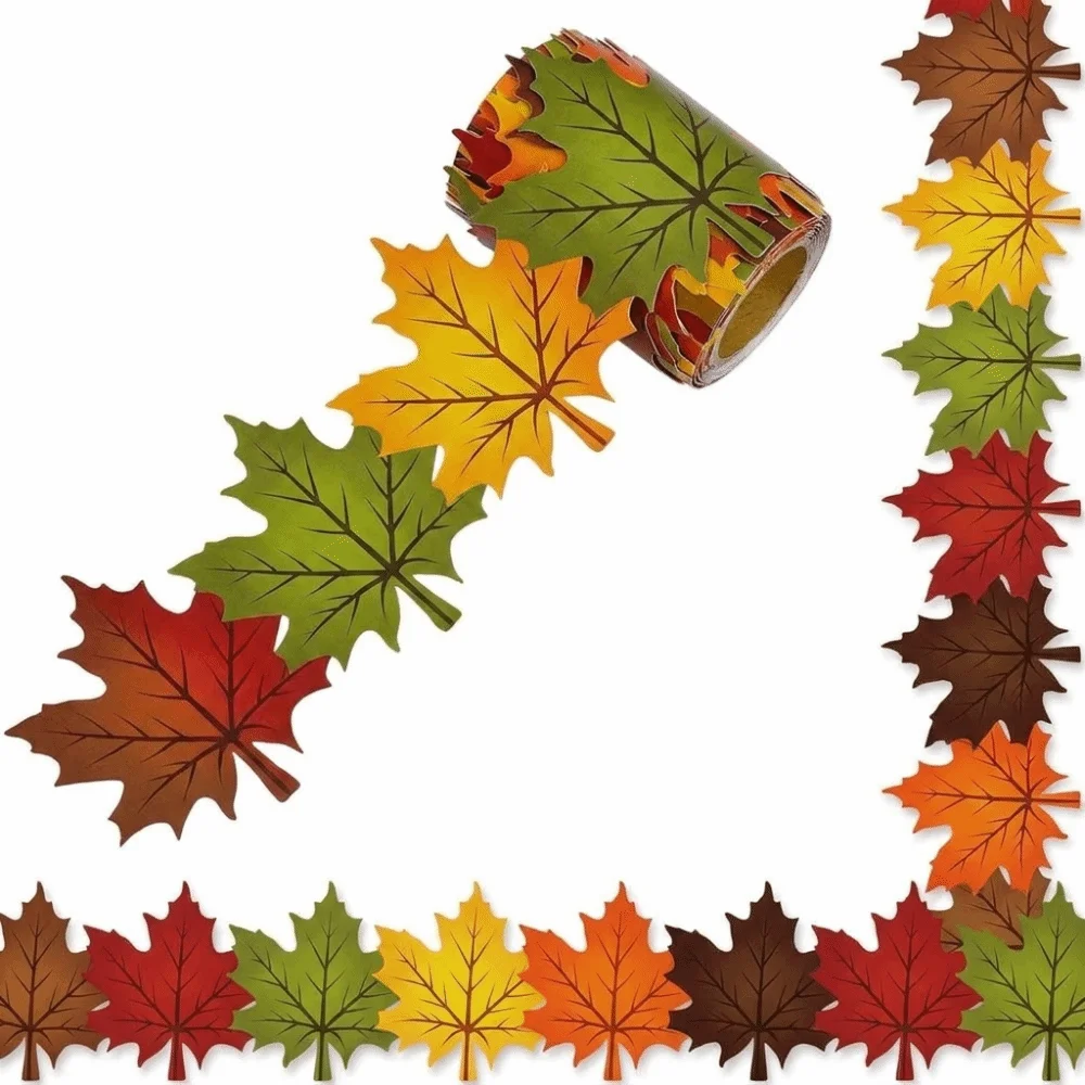 Maple Leaf Pattern Bulletin Board Border Sticker Self Adhesive 10m/roll Wall Decor Trim Cuttable Roll Design