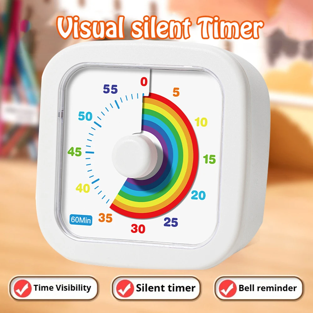 60-Minuten-visueller Timer, rund/quadratisch, extrem leiser Countdown-Wecker, Visualisierung, Selbstdisziplin, Küchentimer