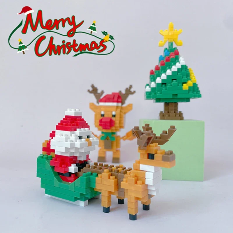 DIY Christmas Building Block Snowman Elk Santa Claus Model Micro Brick Building Block Xmas Tree Decoration Children Toy Gift