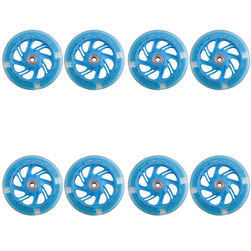 

New Arrival 4Pair 120Mm Children Scooter LED Lights Flashing Wheels With Bearings Front/Rear LED Flashing Scooter Wheels,Blue