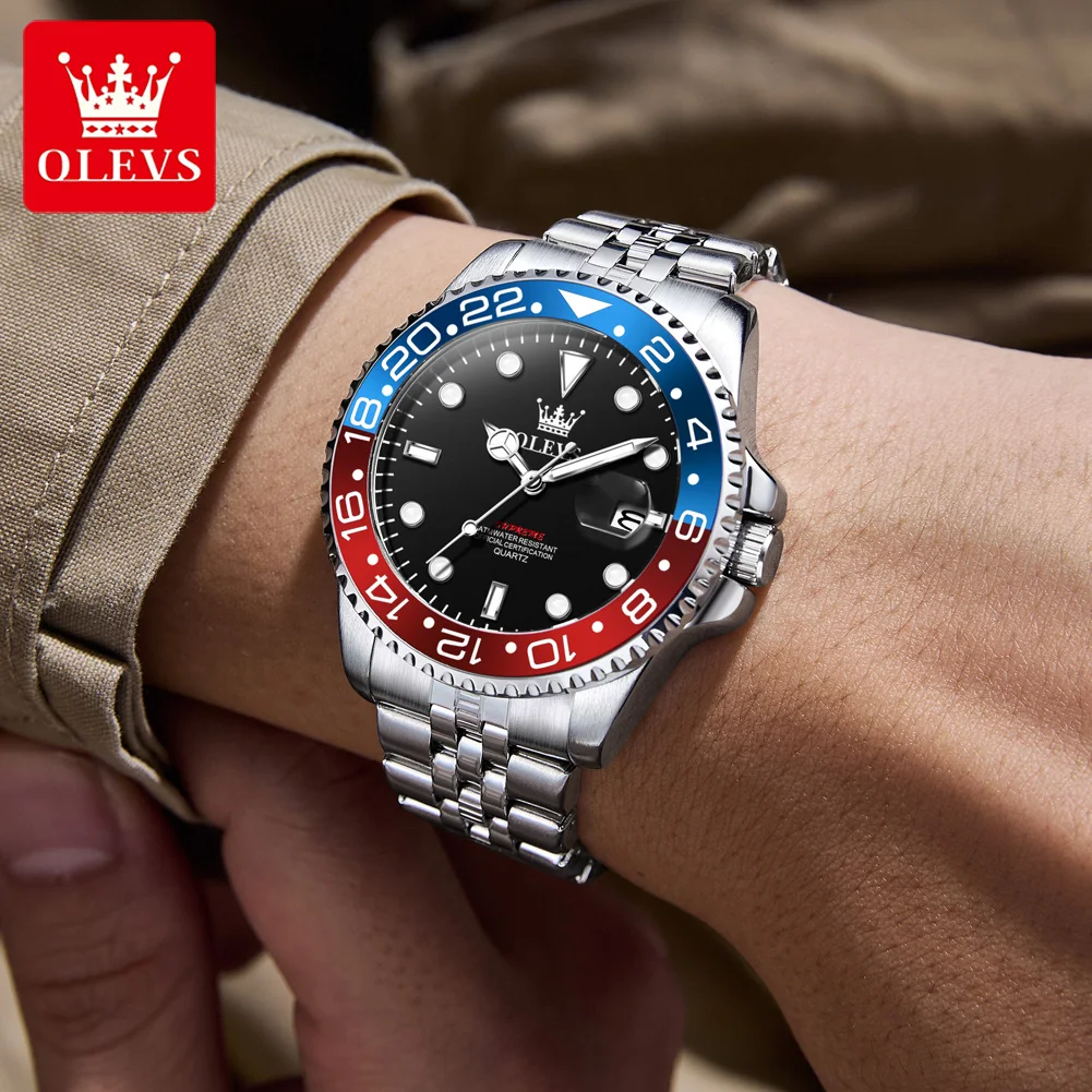 OLEVS 5657 Orologio da uomo originale di marca Orologio da polso da uomo d'affari Calendario impermeabile Orologio al quarzo con fasi lunari da uomo