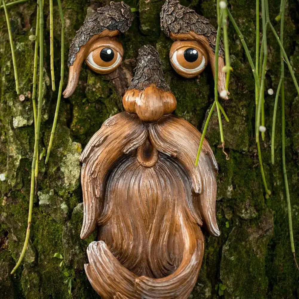 Tree Faces Bird Feeder Easter  Outdoor Garden Decor  Resin Face Tree Bark Ghost Face Facial Decoration Old Man Face Sculpture