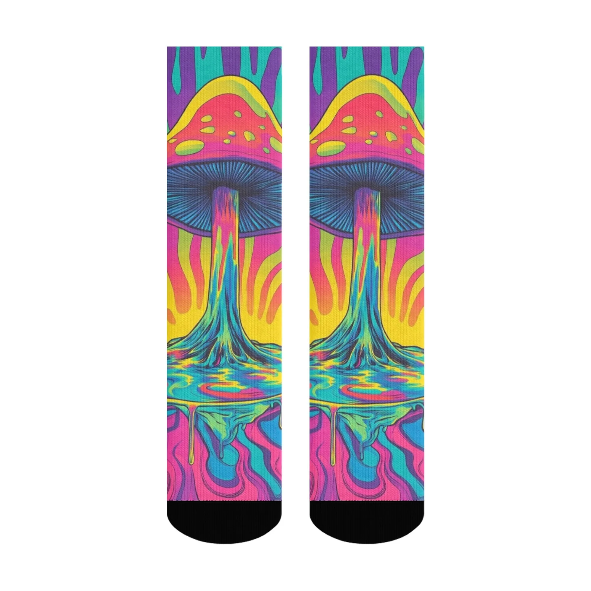 1 Paar Ganzjahres-Crew-Socken, Pop-Polyester mit buntem Pilzenmuster, Strumpf für Freizeitsport und Outdoor, Herren und Damen