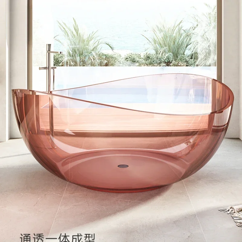 Pink round shaped transparent resin bathtub Hotel B&B home moon crystal glass