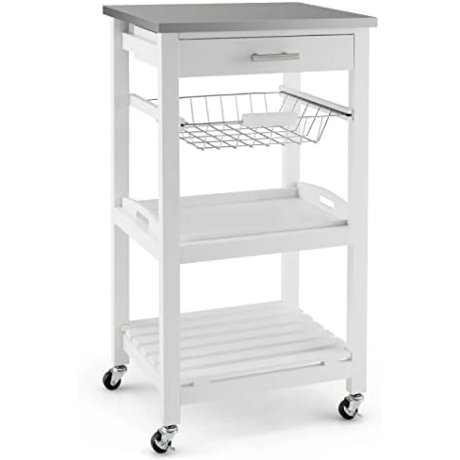 Kitchen Island Cart Rolling Kitchen Trolley with Stainless Steel Tabletop Utility Storage Cart Restaurant Hotel Serving