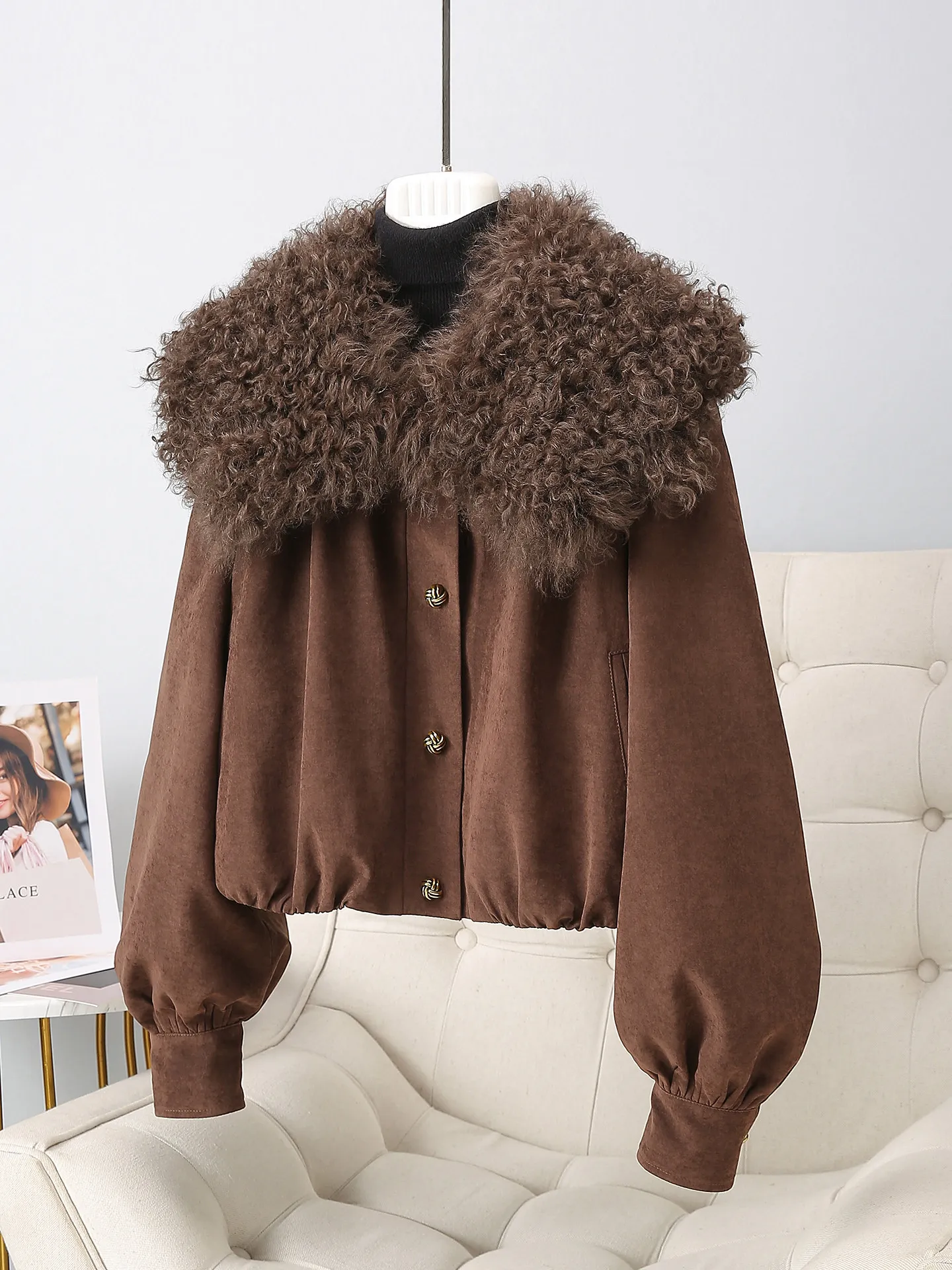 Real hair Haining fur fur integrated wool collar 90 white goose down jacket women's short down jacket young coat winter