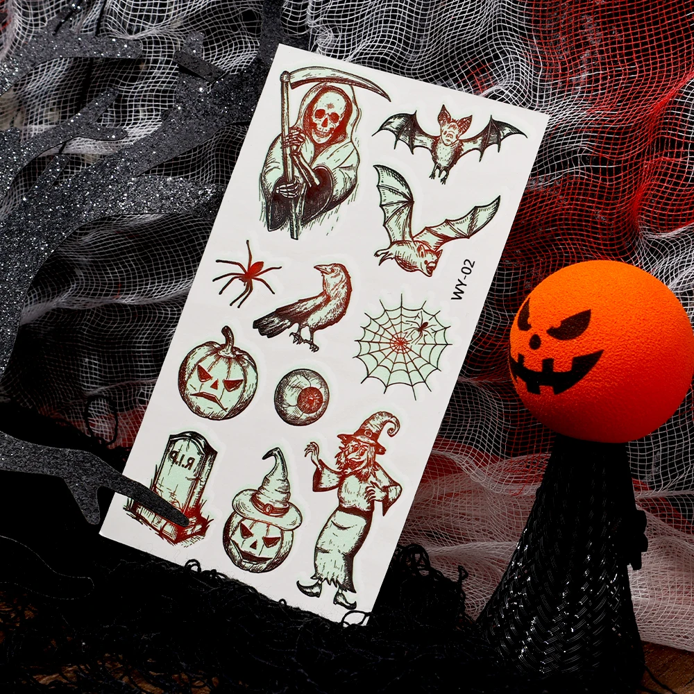 Halloween tato berpendar stiker bercahaya lengan sementara wajah tubuh tato bersinar pesta musik Bar malam tato rias Klub