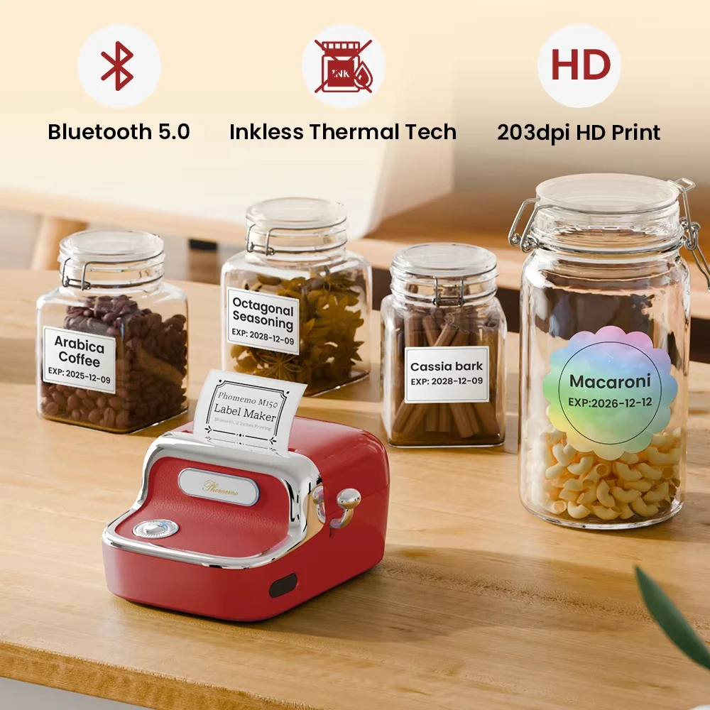 [Nuova versione] Stampante per etichette M150 Mini stampante termica Bluetooth Wireless 20-50mm Etichettatrice per l'organizzazione domestica della scuola