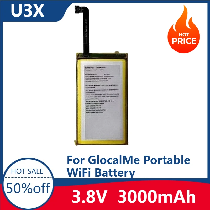 

New High quality replaceable Battery Efficient Reliable 3.8V 3000mAh U3X for GlocalMe Portable WiFi Battery