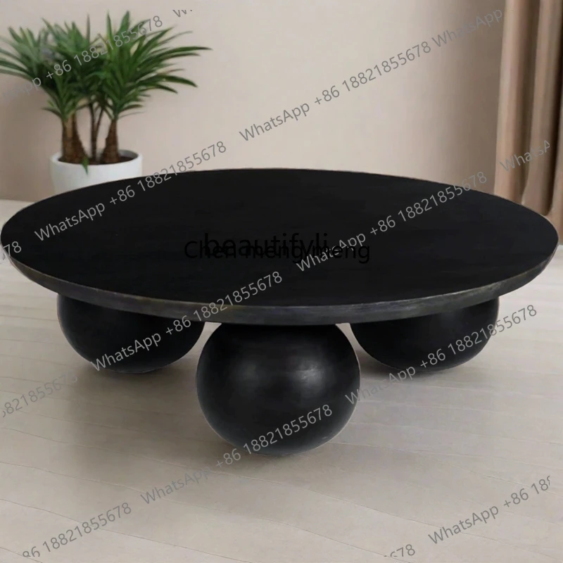 

American rural solid wood coffee table round tea table Nordic log retro negotiation coffee table