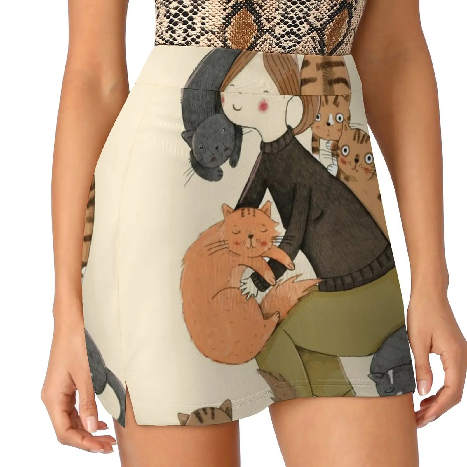 Rok Wanita Cinta Kucing dengan Rok Tenis Saku Tersembunyi Rok Golf Rok Bulu Tangkis Rok Lari Kucing Peliharaan Teman Kucing Ibu Kucing