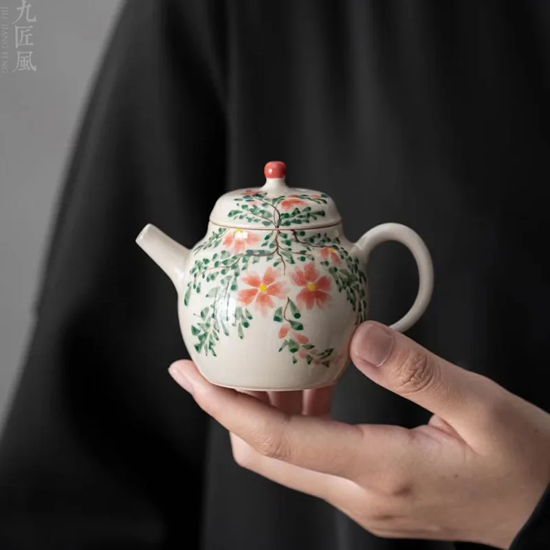 Hand Painted Small Pot with Crabapple Flowers Single Household Ceramic Tea Maker Kung Fu Tea Set Scholar Teapot Ceramic Tea Set