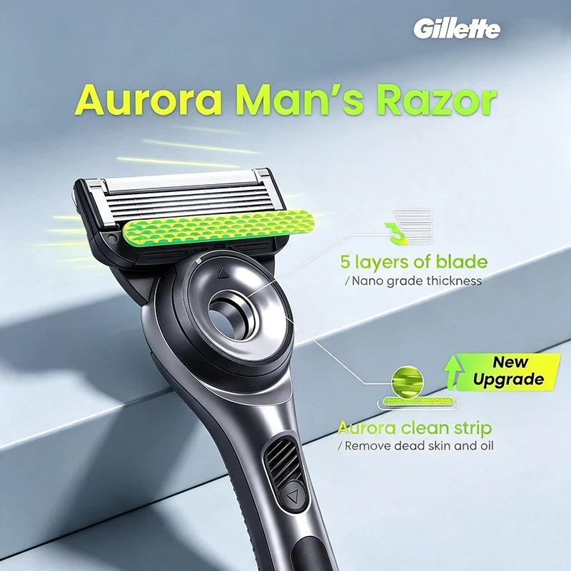 Gillette GLB504JG Shaver Anti Slip Handle 5-layer Blade Men's Shaver with Trimmer Lubrication Strip Easy To Clean Manual Razor
