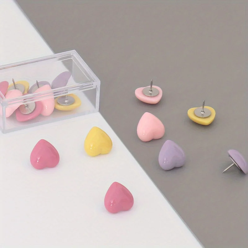 8PCS Creative Love Resin Color Thumbtack Heart Photo Wall Corkboard By Nail Small Map Poster Nail Round Head I-pin Macaron