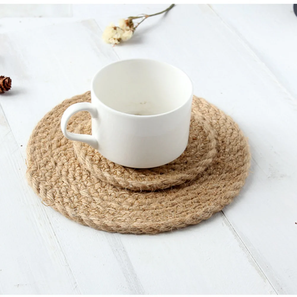 

1Set Heat Resistant Mats Natural Design Different Size 11cm 18cm 30cm Linen Straw Round Shape Non-Slip Coaster Household