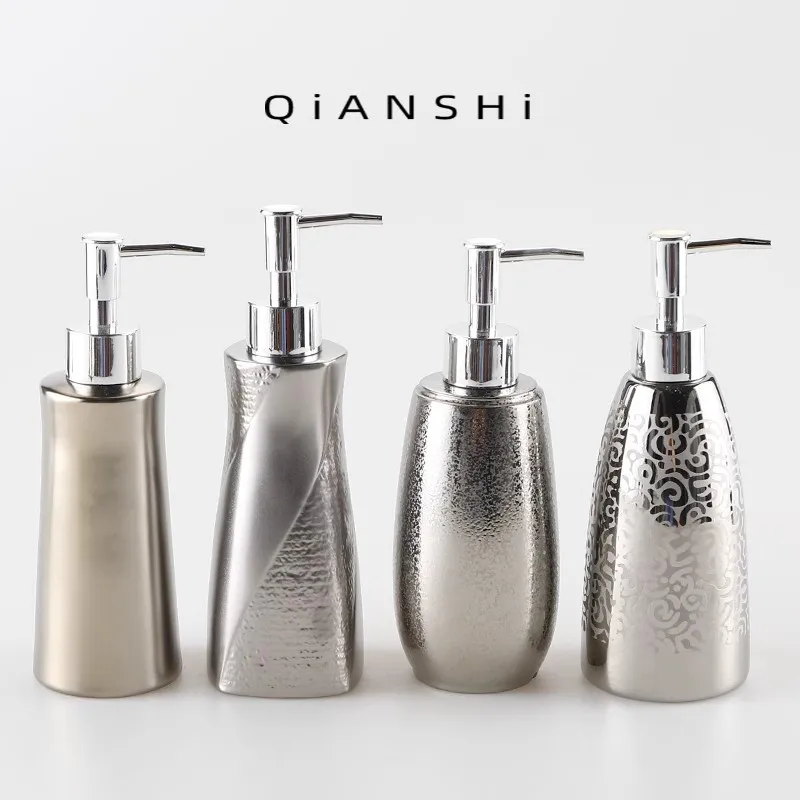 Sterling Silver Ceramic Lotion Bottle Hand Sanitizer Bottles Soap Dispenser Shampoo Bottles Shower Gel Bottle Bathroom Supplies