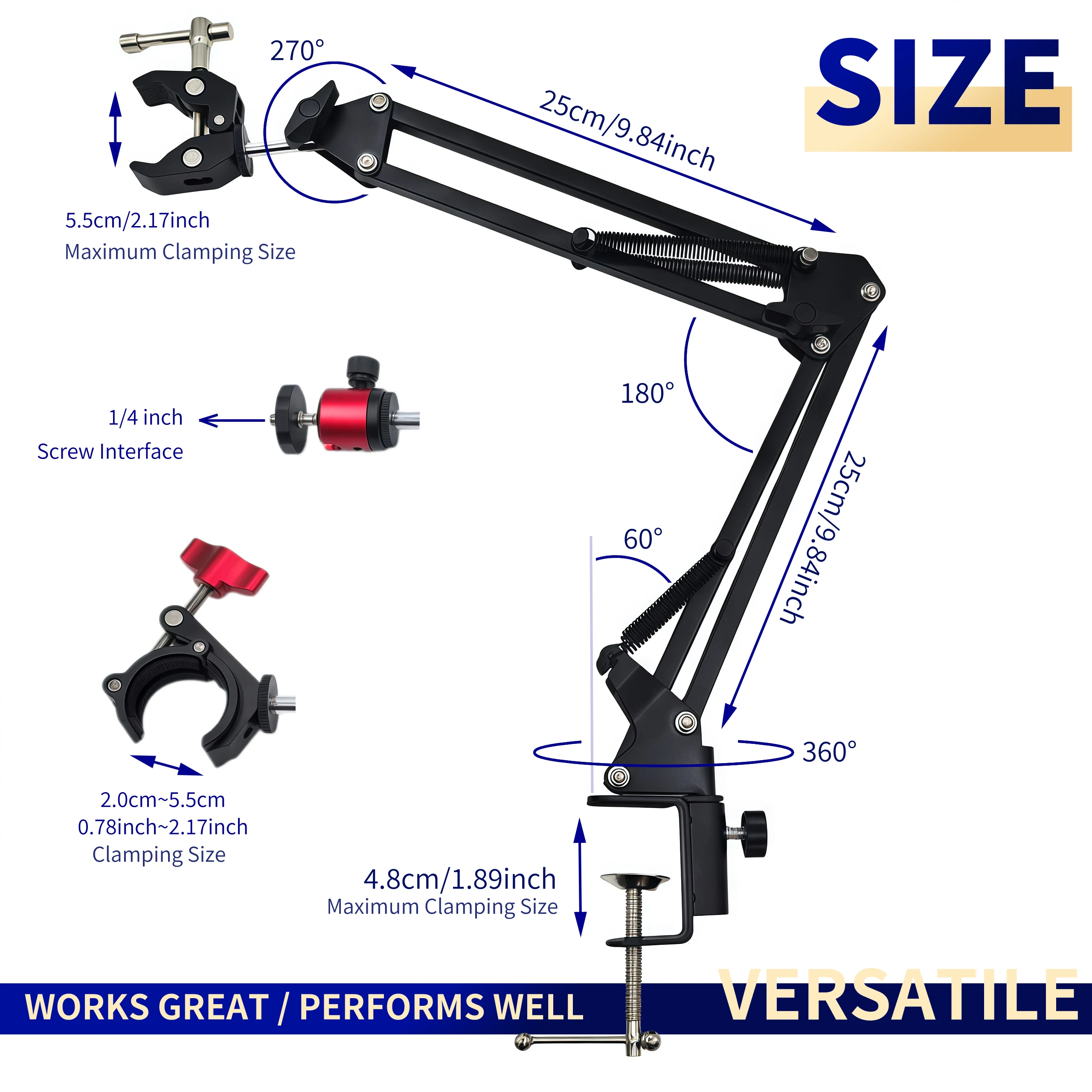 Universal 360 ° Verstellbarer Mikroskopständer mit 4kg Gewichtsbasis, Metallarmhalterung und 3 Klemmen - Dritte Hand für Lötarbeiten, Hitzebeständig – Detail 7