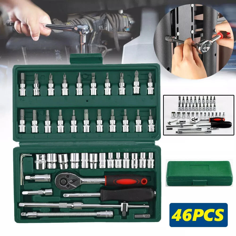 46 Piece Auto Repair Tools Kit Set, Socket Sleeve Wrench Set for Car and Bicycle Repair Essential Household Repair Hand Tools