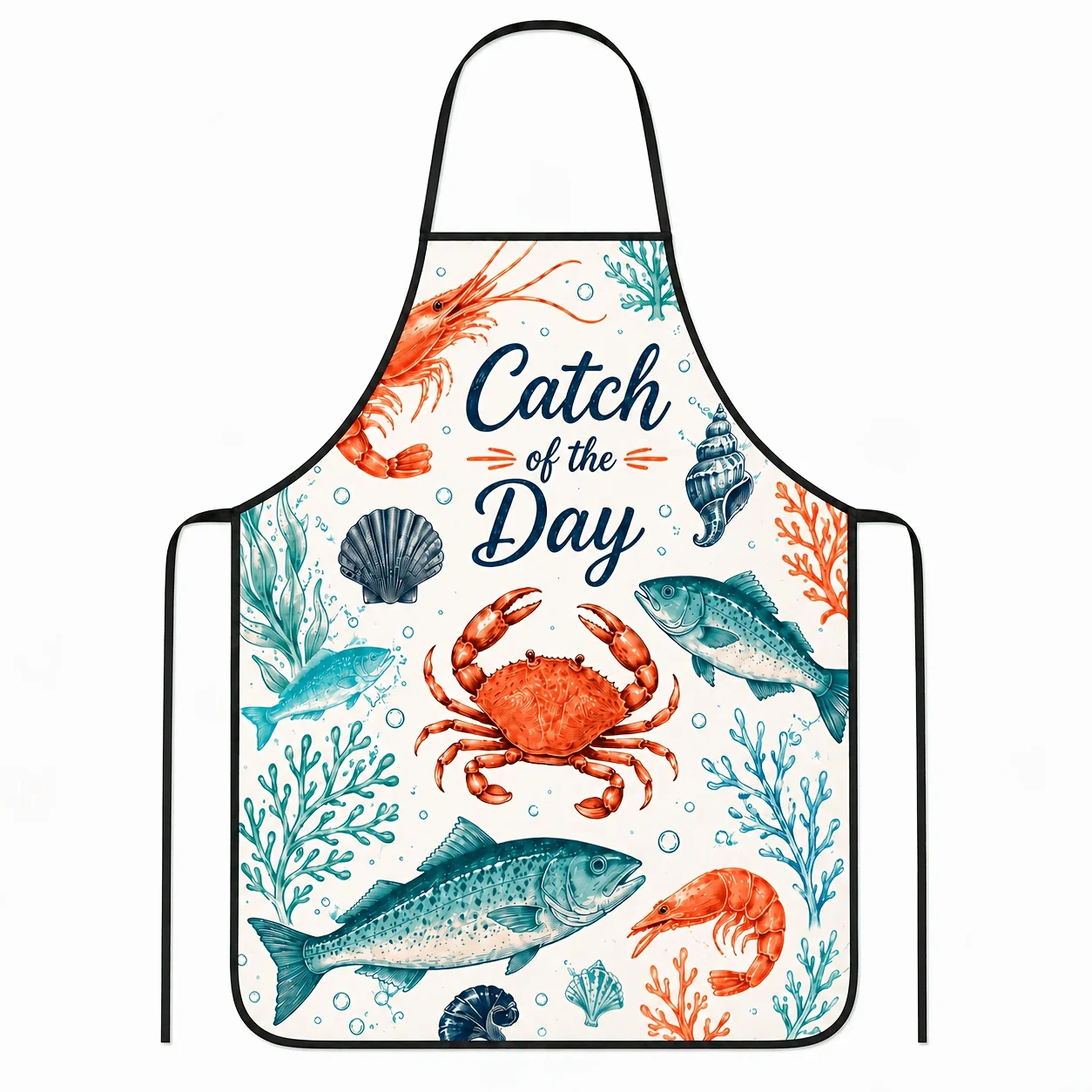 1pc 2D Flat Ocean Seafood Themed Apron, Fun Kitchen Bib Apron Suitable for BBQ, Picnic Camping and Themed Parties